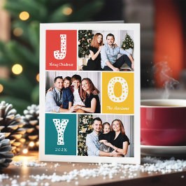 Tarjeta Festiva JOY Typography Moderno Merry Christmas 3 Photo