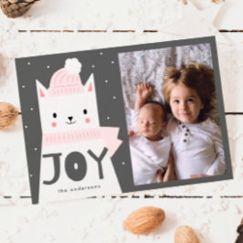 Tarjeta Festiva JOY White Navidades Cat Foto de la familia