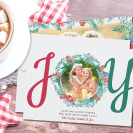 Tarjeta Festiva JOY Winter Foliage 2 Photo Watercolor