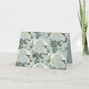 Tarjeta Festiva Joy Winter Forest Font Green Bow Gold Snow