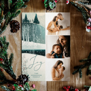Tarjeta Festiva Joy Winter Forest Tres Navidades de fotografía m