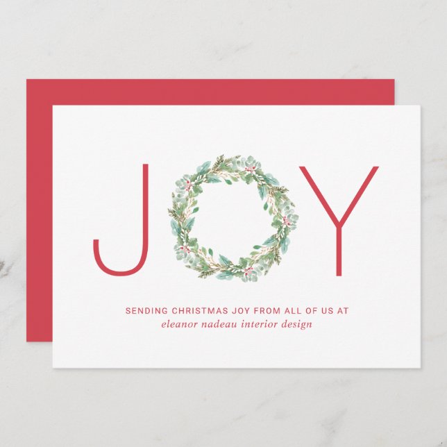 Tarjeta Festiva Joy Wreath Elegant Business Corporate Navidades (Anverso / Reverso)