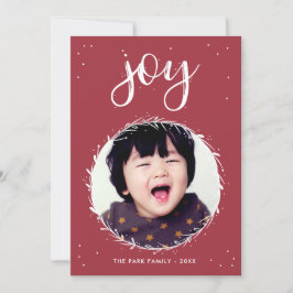 Tarjeta Festiva Joy Wreath - Foto de festividades rojas y blancas