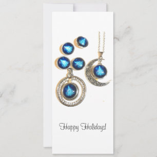 Tarjeta Festiva joyas navidades Árbol azul negro brillante Luna