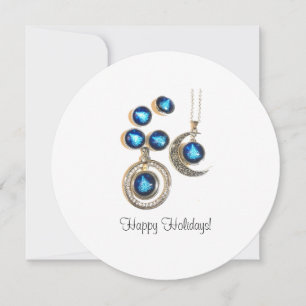 Tarjeta Festiva joyas navidades Árbol azul negro brillante Luna