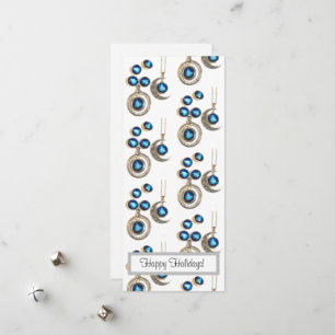 Tarjeta Festiva joyas navidades Árbol azul negro brillante Luna