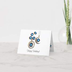 Tarjeta Festiva joyas navidades Árbol azul negro brillante Luna