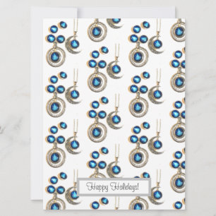 Tarjeta Festiva joyas navidades Árbol azul negro brillante Luna