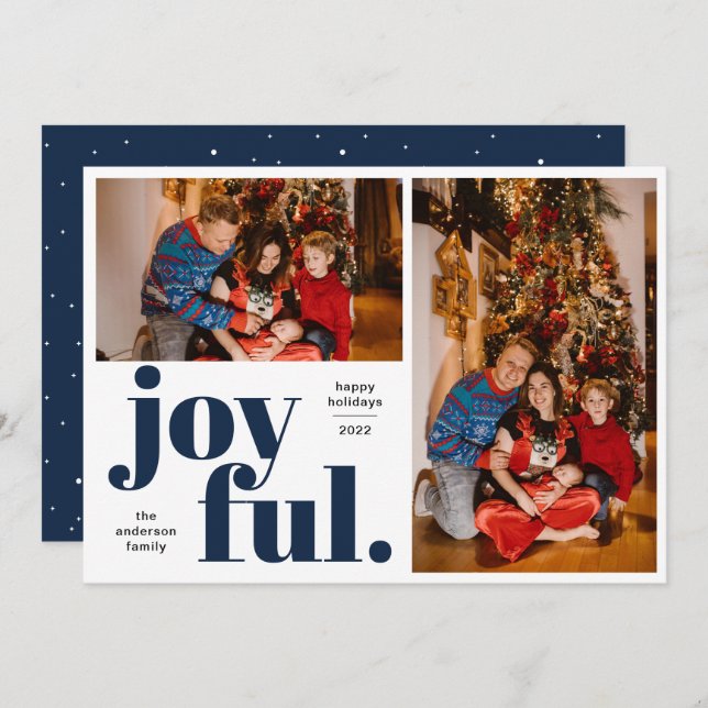 Tarjeta Festiva Joyent Multi Photo Blue Holiday Card (Anverso / Reverso)
