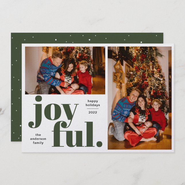 Tarjeta Festiva Joyent Multi Photo Green Holiday Card (Anverso / Reverso)