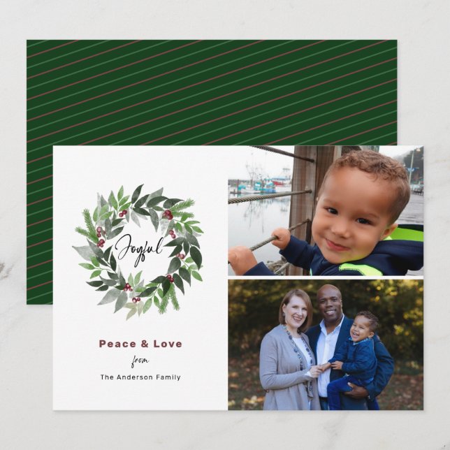 Tarjeta Festiva Joyent Wreath Peace & Love 2 Navidades de fotos Gr (Anverso / Reverso)