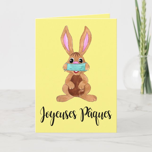 Tarjeta Festiva Joyeuses Pâques Cara Francesa de Pascua enmascarad (Anverso)