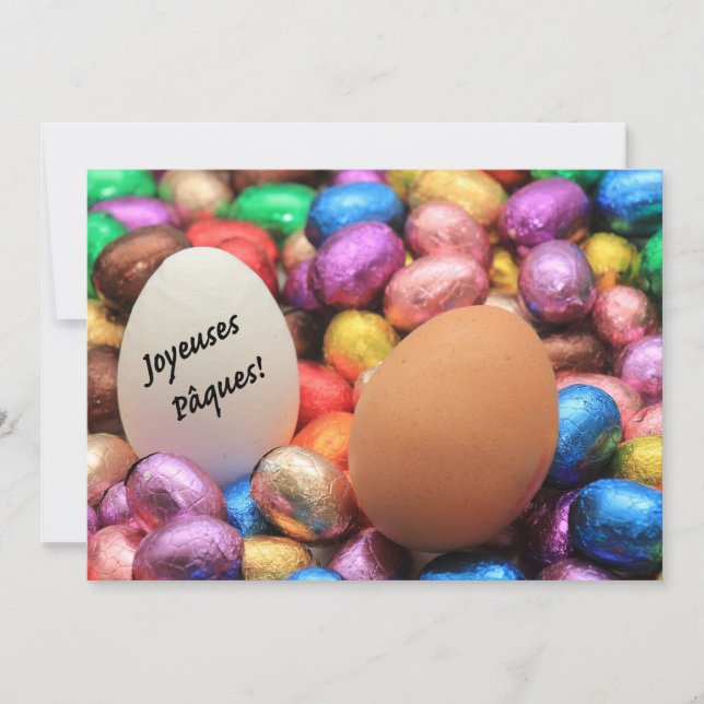 Tarjeta Festiva Joyeuses Pâques Chocolate Huevos de Pascua (Anverso)