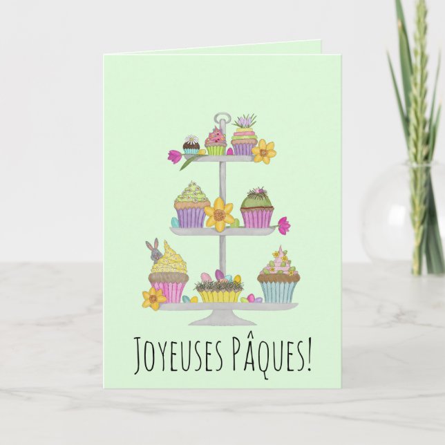 Tarjeta Festiva Joyeuses Pâques Copos Franceses de Pascua (Anverso)