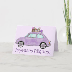 Tarjeta Festiva Joyeuses Pâques Fiat 500 Retro Francés