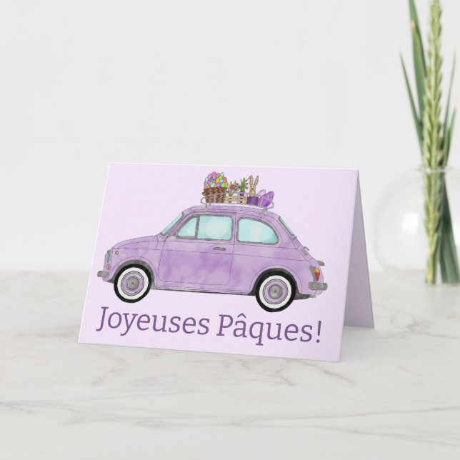 Tarjeta Festiva Joyeuses Pâques Fiat 500 Retro Francés (Anverso)