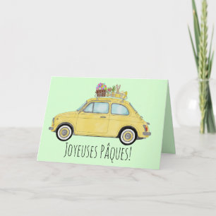 Tarjeta Festiva Joyeuses Pâques Fiat 500 Retro Francés