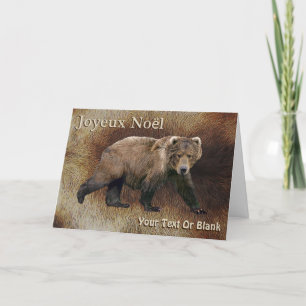 Tarjeta Festiva Joyeux Noё l - El Oso Kodiak En El Pie Caribou