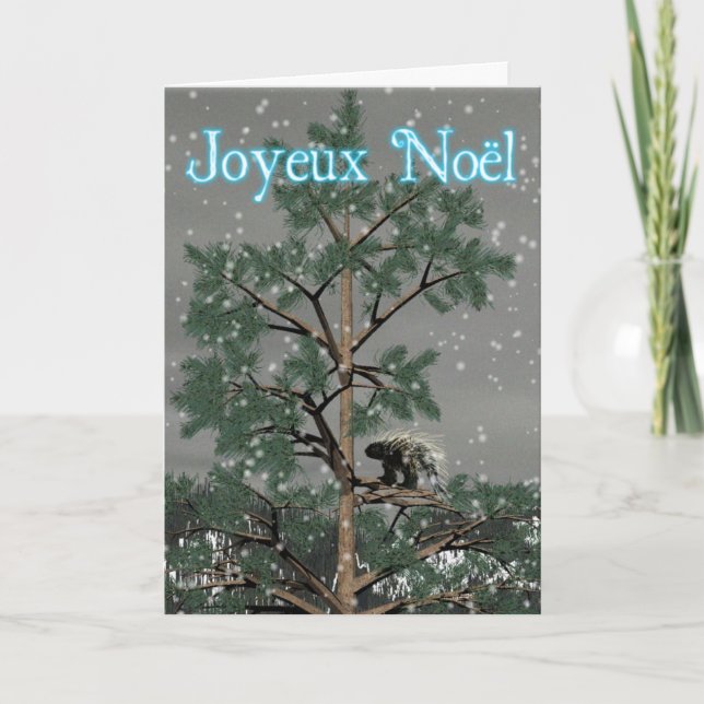 Tarjeta Festiva Joyeux Noё l - Porcupine In A Pine Tree (Anverso)