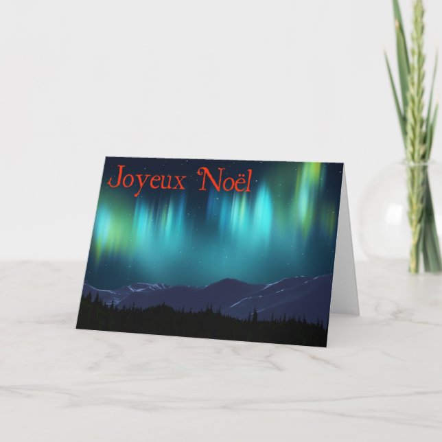 Tarjeta Festiva Joyeux Noёl - aurora Borealis (Anverso)