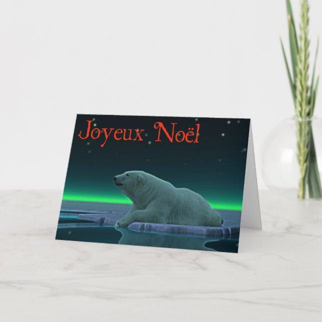 Tarjeta Festiva Joyeux Noёl - oso polar del borde del hielo (Anverso)