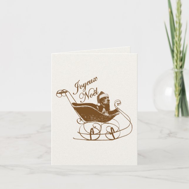 Tarjeta Festiva Joyeux Noel Basset Hound Dog Sleigh X. (Anverso)
