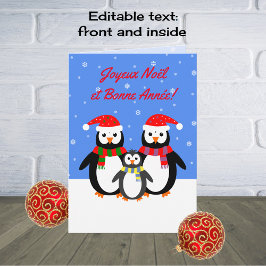 Tarjeta Festiva Joyeux Noel Bonne Penguins annee francés