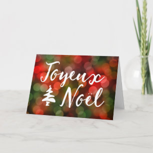 Tarjeta Festiva Joyeux Noël brokeh tree lights