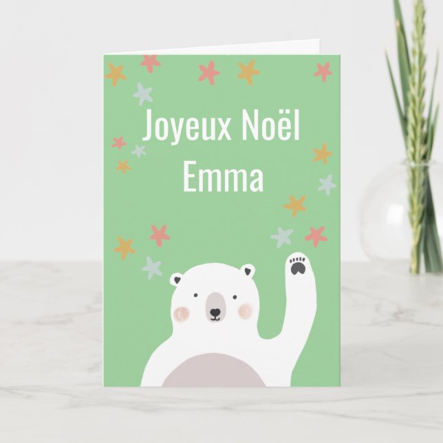 Tarjeta Festiva Joyeux Noel Carte de Noël avec ours polaire (Anverso)