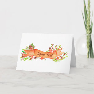 Tarjeta Festiva Joyeux Noël, cartel de Navidades de acuarela