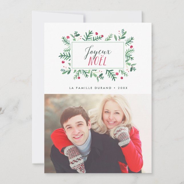 Tarjeta Festiva Joyeux Noël Feuillage Peint el | Carte de Noël (Anverso)