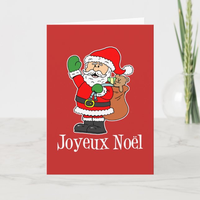 Tarjeta Festiva Joyeux Noel French Merry Christmas Santa (Anverso)