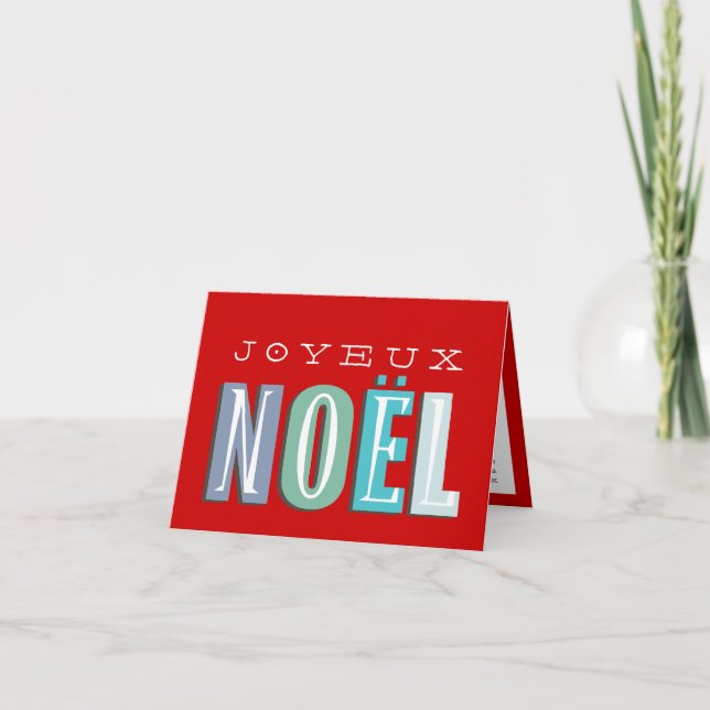 Tarjeta Festiva Joyeux Noel funky azul moda roja navidades feriado (Anverso)