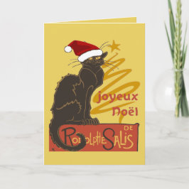 Tarjeta Festiva Joyeux Noel Le Chat Noir With Stylized Golden Tree