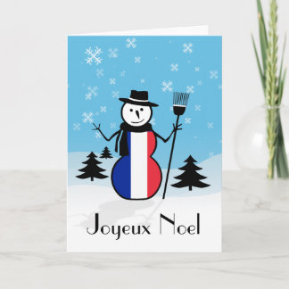 Tarjeta Festiva Joyeux Noel Merry Christmas Francés Snowman Franci