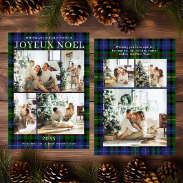 Tarjeta Festiva Joyeux Noel Multi Photo Green Plaid Holiday Card