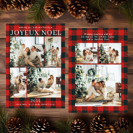 Tarjeta Festiva Joyeux Noel Multi Photo Red Buffalo Plaid