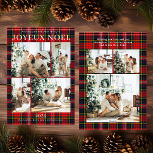 Tarjeta Festiva Joyeux Noel Multi Photo Red Plaid Holiday Card