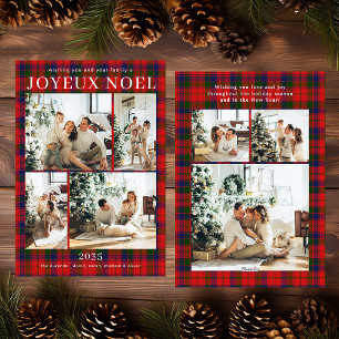 Tarjeta Festiva Joyeux Noel Multi Photo Red Plaid Holiday Card