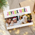 Tarjeta Festiva "Joyeux Noel" Navidades audaces y coloridos<br><div class="desc">Difunde la alegría de las vacaciones con estas brillantes y coloridas tarjetas de Navidades.</div>