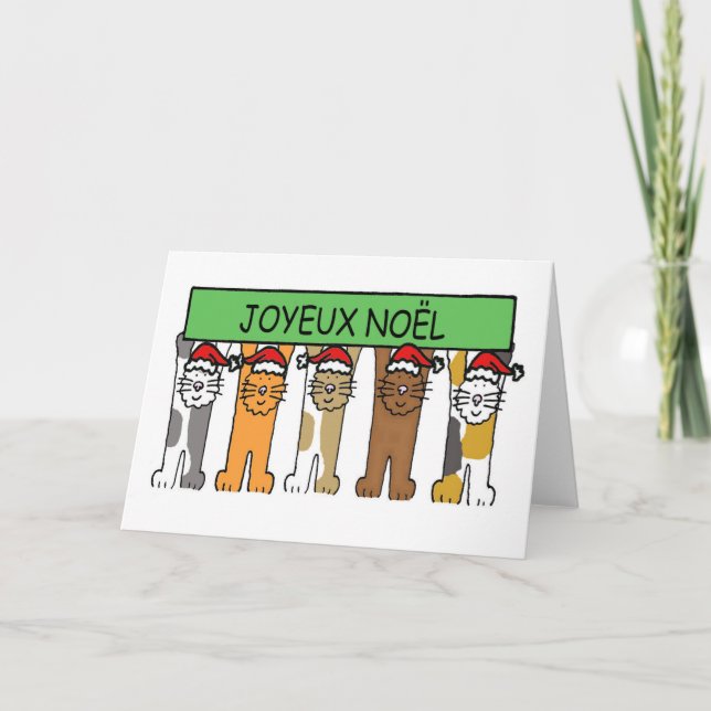 Tarjeta Festiva Joyeux Noel, Navidades franceses Felices, Gatos Cu (Anverso)