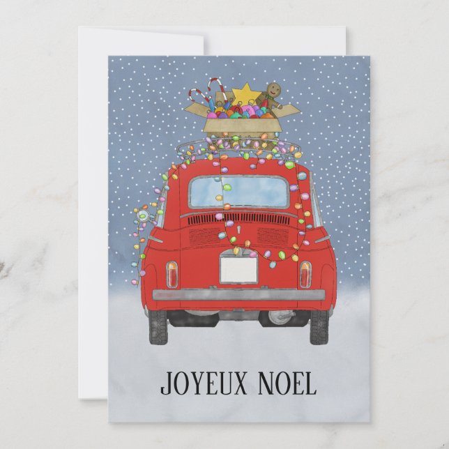 Tarjeta Festiva Joyeux Noël Navidades franceses Red Fiat 500 (Anverso)