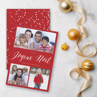 Tarjeta Festiva Joyeux Noel Navidades Guión blanco 3 Collage de fo
