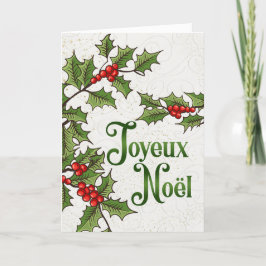 Tarjeta Festiva Joyeux Noel Red and Green Holly Berries