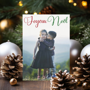 Tarjeta Festiva Joyeux Noël Red Green Script French Family Photo