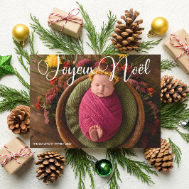 Tarjeta Festiva Joyeux Noël White Script Navidades de fotografía p