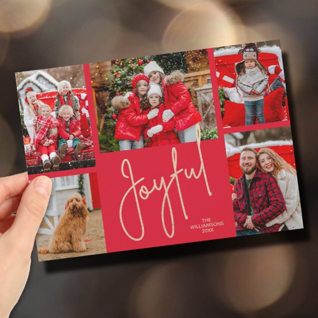 Tarjeta Festiva JOYFUL 5 Navidades de fotografía (Gold JOYFUL Multi Photo Christmas Holiday Cards - INSTANT DOWNLOAD and/or PRINTED or both!)