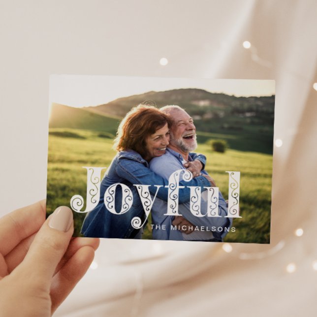 Tarjeta Festiva Joyful Blue Swirls Photo Navidades (Subido por el creador)