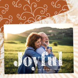 Tarjeta Festiva Joyful Burnt Naranja Swirls Photo Navidades