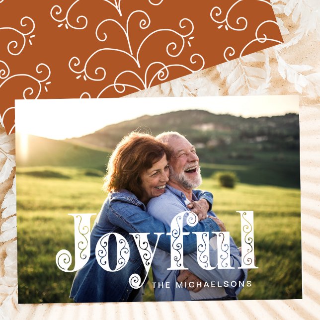 Tarjeta Festiva Joyful Burnt Naranja Swirls Photo Navidades (Subido por el creador)